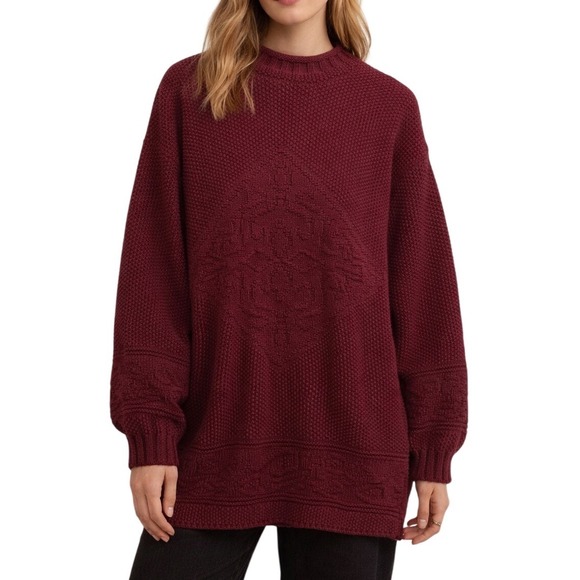 Hunt Club Sweaters - Vintage Hunt Club Maroon Knit Mock Neck‎ Oversized Pullover Fisherman Sweater PS